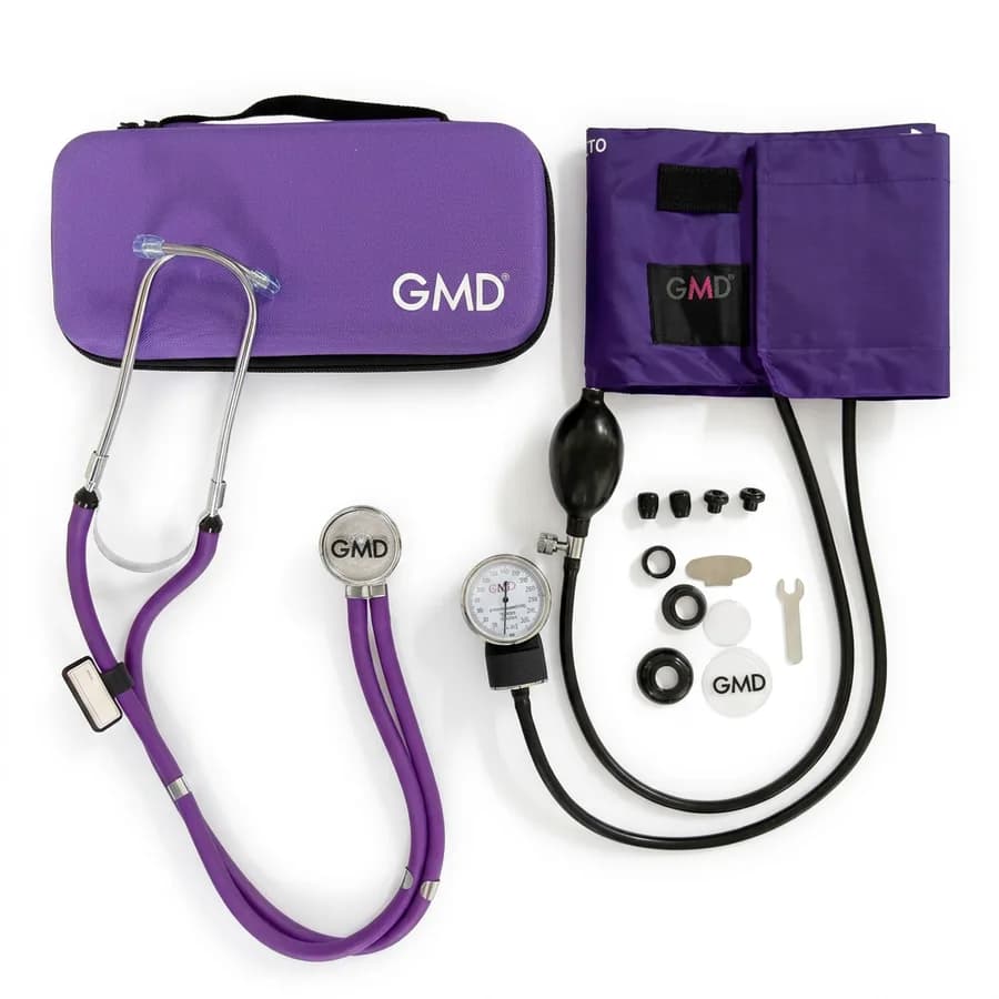 Kit tensiómetro Aneroide con fonendoscopio OIS 100 y estuche rígido color Púrpura