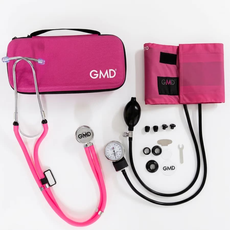 Kit tensiómetro Aneroide con fonendoscopio OIS 100 y estuche rígido color Rosado Neón