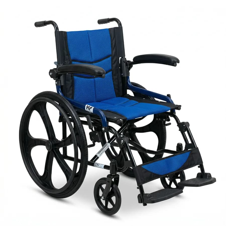 Silla De Ruedas Estándar en Acero Color Azul de 46 cm de ancho